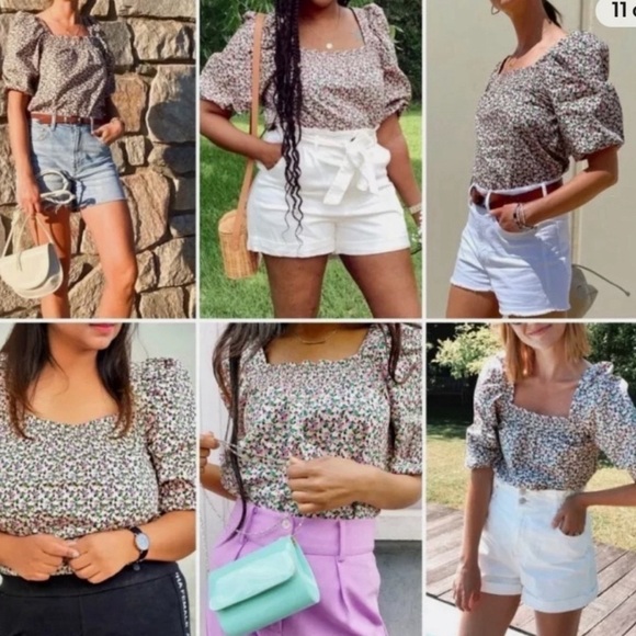 Cottagecore Ditsy Floral Puff Sleeve Smocked Square Neckline Blouse Sm. Tradwife - Picture 10 of 11